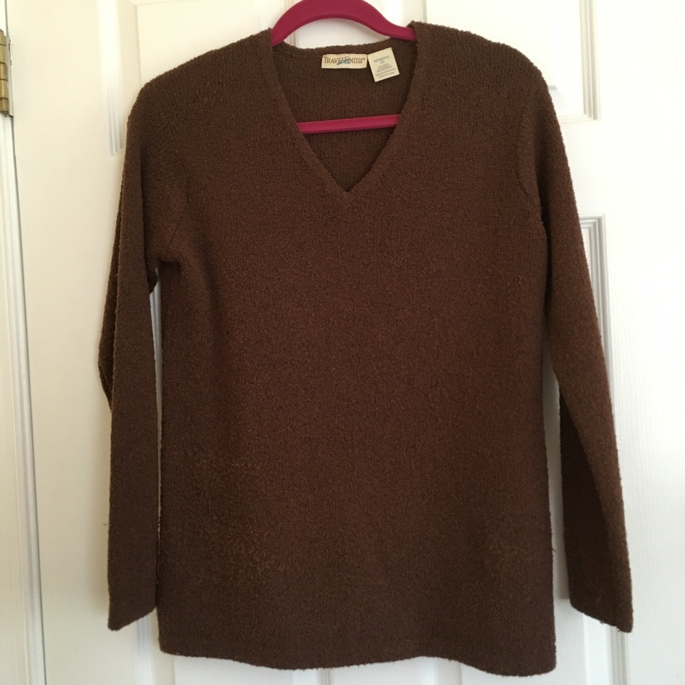 Brown Wool Blend TravelSmith V-Neck Sweater